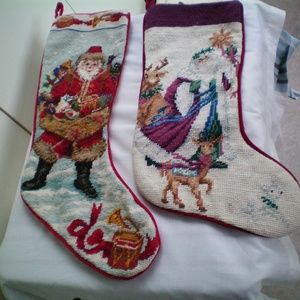 2 NICE vintage embroidered Christmas stockings